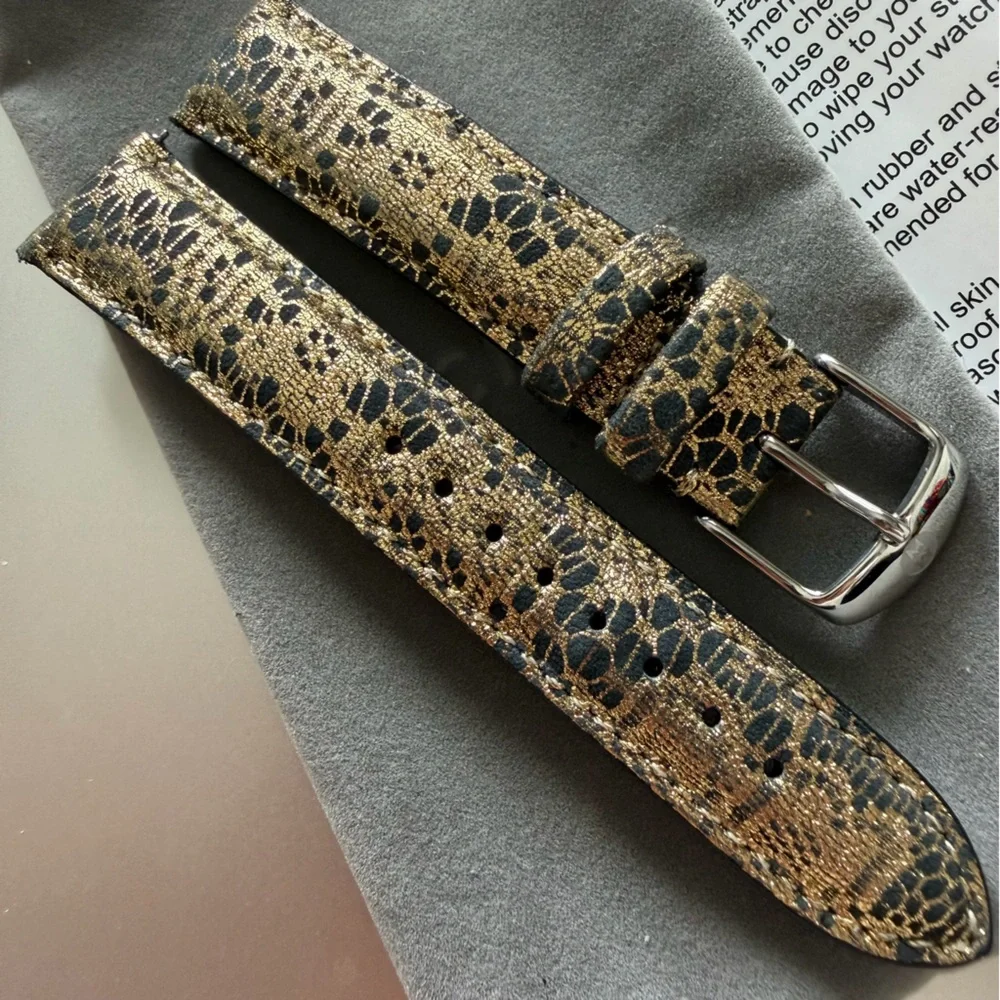 Michele Black and Gold Lace Leather Watch Strap - 18mm - Picture 12 of 16
